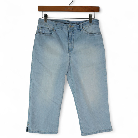 Gloria Vanderbilt Capri Jeans Womens 6P Blue Demin Amanda Light Wash Rhinestones - Picture 1 of 11